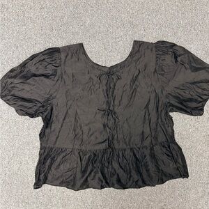 American Eagle Black Tie Front Peplum Women's Top